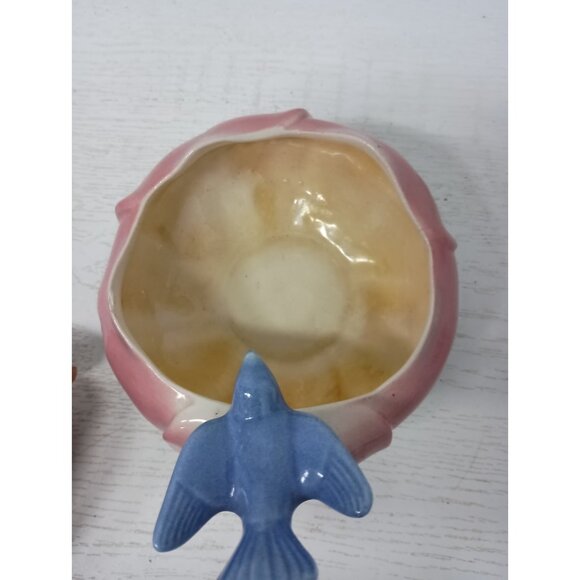 VTG Royal Copley Ceramic Blue Bird On Petal Bowl Planter Mid Century Modern - Picture 7 of 11